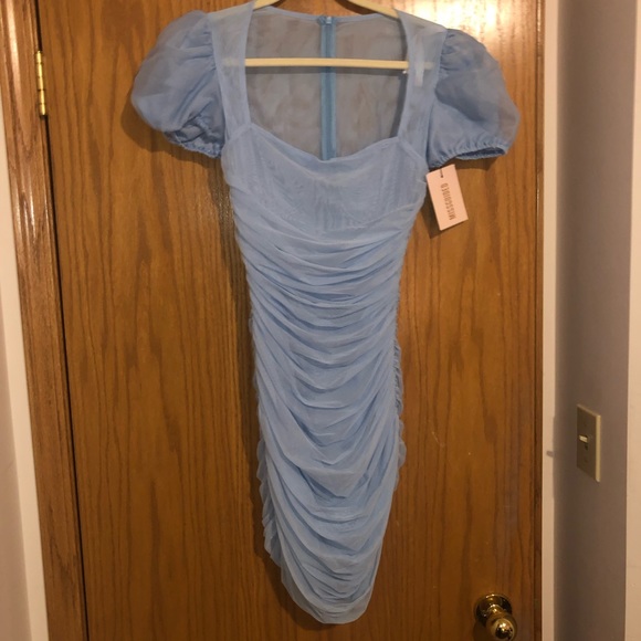 Brand new Missguided mesh ss puff sleeve milkmaid mini dress blue in size 6! - Picture 2 of 5